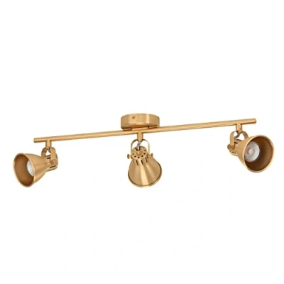 Image de Eglo Rail spot LED Seras, rampe de 3 spots orientables, barre pivotants, plafonnier en acier laiton brossé et doré, lampe plafond avec ampoules GU10, blanc chaud