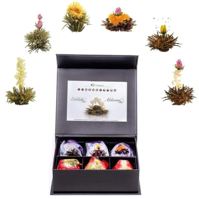 Image de Creano Coffret Cadeau avec Fleurs de Thé dans Une Boîte Magnétique Blanc, Noir 6 Sortes différentes
