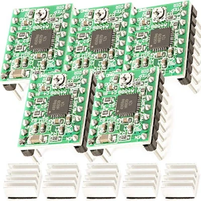Image de AZDelivery 5X A4988 Module de Pilotage Moteur Pas à avec Dissipateur Thermique Compatible Arduino et Raspberry Pi incluant Un E Book!