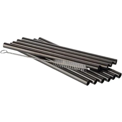 Image de APS 93392 Lot de 11 pailles en acier inoxydable 18/8 Noir 0,8 cm x 15