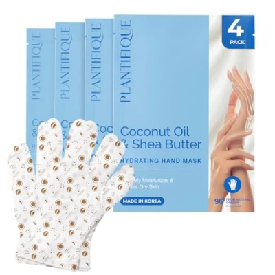 Image de PLANTIFIQUE Masque Hydratant Mains 4 Gants avec Acide Hyaluronique, Beurre de Karité &amp; Macadamia Crème Réparatrice Peau Sèche, Soin Nourrissant Vegan pour les Mains, Spa Apaisant Anti Âge