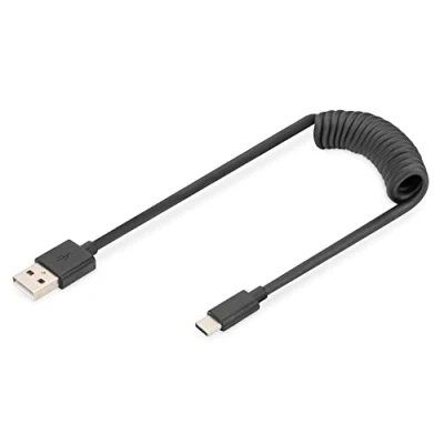 Image de DIGITUS Câble spiralé USB 2.0 A vers C 480 Mbps Power Delivery 60W 1m noir