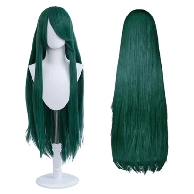 Image de Perruque Longue 100 cm, Cosplay Anime Universel, Parfaite pour Fêtes, Usage Quotidien, Festivals, Halloween (Vert foncé)