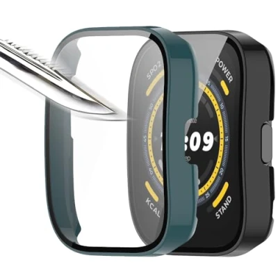 Image de Msiall [2 pièces] Noir Vert avec Film de Protection d&#039;écran en Verre trempé pour Amazfit bip 5, étui PC dureté 9H, Pare Chocs, Complet Mince Smart 5