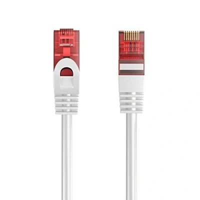 Image de Câble Patch Ethernet Cat 6 U/UTP, Transmission jusqu&#039;à 1Gigabit, AWG 26/7, 2 connecteurs RJ45. Idéal pour la par Fibre Optique avec des Liaisons Gigabit/LAN, 2m, Blanc