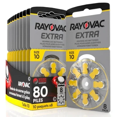 Image de 80 Piles pour appareils auditifs écouteurs Rayovac Extra Taille 10. 10 Ampoules de 8