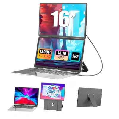 Image de Moniteur Portable, Upgraded 16&quot; FHD 1200P Extension D&#039;écran pour Ordinateur réglable de Haut en Bas et 360, Travel Monitor écran Portable Windows/PC/Mac