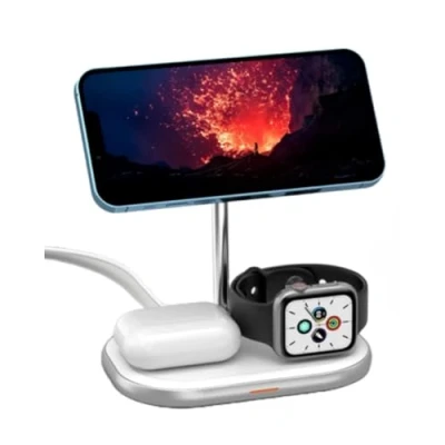 Image de ENERGIZER 3 en 1 Chargeur sans Fil Induction Stand, Wireless Support de Charge Pliable Rapide 15 W certifié Qi Compatible avec iPhone 16 14 13 12 11 Pro Max Apple Watch &amp; AirPods (WCP303)