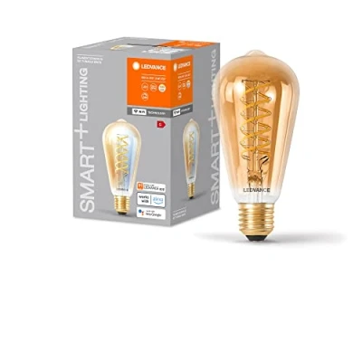 Image de Ampoule LED LEDVANCE SMART+ WIFI, teinte dorée, 8W, 650lm, forme Edison 64mm de diamètre, E27, lumière blanche réglable (2200 5000K), dimmable, application ou commande vocale, longue durée vie