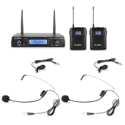 Image de Microphones sans fil UHF Vonyx WM62B 16 canaux 2 micros casque cravate