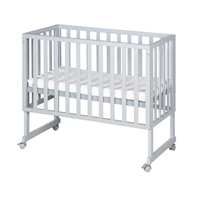 Image de ROBA Berceau Cododo 3en1 Réglable &quot;safe asleep®&quot; 90 x 45 cm + Matelas Barrière et 4 Roulettes avec Freins Bois Laqué Taupe