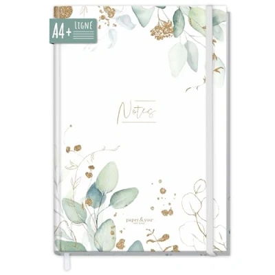 Image de carnet de notes ligné A4+ avec élastique [feuille dorée] 156 pages, 78 feuilles ligné, Bullet Journal, croquis, journal intime Trendstuff by Häfft