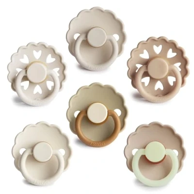 Image de FRIGG Multipack Sucettes en Latex Lot de 6 Caoutchouc Fabriqué au Danemark Sans BPA Tétine Cerise Symétrique (Cinnamon Charm, Taille 2 (6 18 Mois))