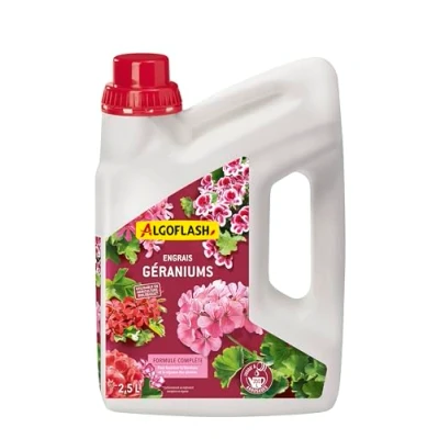 Image de Algoflash Engrais Liquide Géraniums, Utilisable en Agriculture Biologique, Bouchon Doseur Inclus 2,5 L