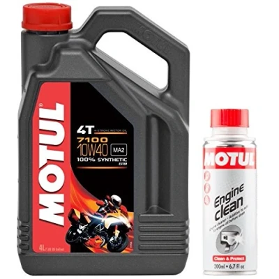 Image de Motul Duo Huile Moto 7100 4T 10W 40, 4 l + Engine Clean 200 ML