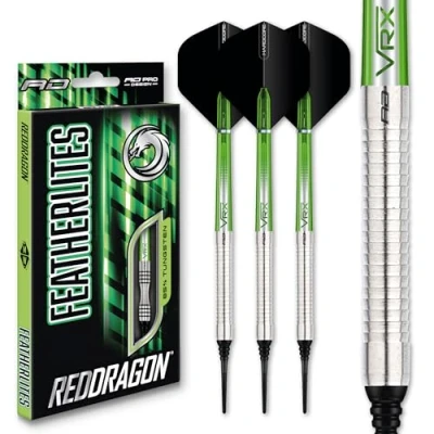 Image de RED DRAGON Featherlite 13g Baril / 15g Poids Total Pointe Souple 90% Jeu de fléchettes en tungstène avec ailettes et tiges