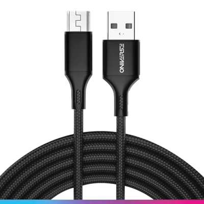 Image de Oniverse Cable Micro USB, câble de charge tressé USB A vers Compatible avec PS4 Pro Slim Xbox One PC MAC Android, 3 mètres, rapide 2.4 Noir