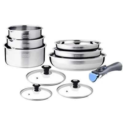 Image de Batterie 10 pcs casseroles 16 18 20 cm poêle 22 26 satiné couvercles 1 poignée