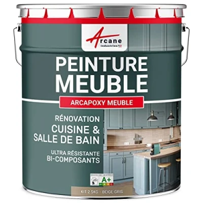 Image de Peinture MEUBLE Cuisine, Salle de Bain Résine Epoxy Bi composant ARCAPOXY 2.5 kg (jusqu&#039;à 30 m² en 2 couches) Beige Gris RAL 1019 ARCANE INDUSTRIES