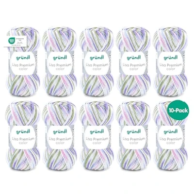 Image de Gründl Lisa Premium (Fil à Tricoter et Crocheter caractère laineux en 100% polyacrylique, 50 g / 133 m, Aiguilles : 3,5 4,5, 10 x g), Vert Citron Lilas Rose