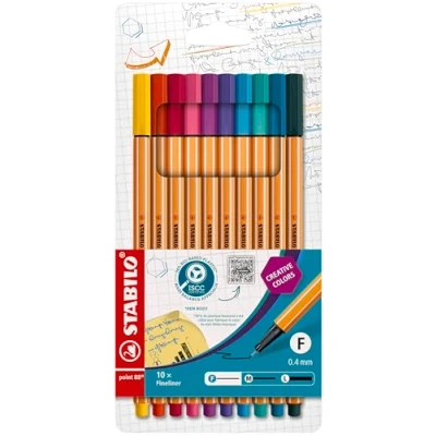 Image de Stylo feutre pointe fine Etui carton x 10 STABILO point 88 coloris standard