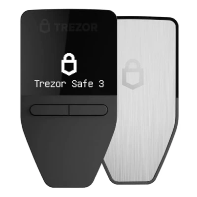 Image de Trezor Safe 3 Portefeuille Matériel Crypto Protégé par Phrase Secrète et Élément Sécurisé, Sécurité Bitcoin, Support de Plus 1 000 Cryptos, Interface Facile à Utiliser (Stellar Silver)