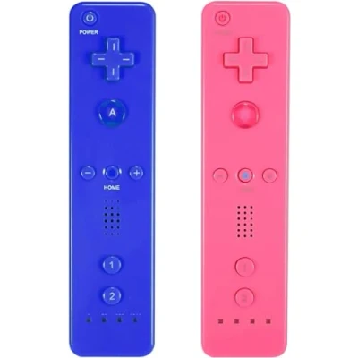 Image de AUFGLO Pack de 2 manettes Wii Télécommande avec étui en silicone et dragonne (rose+bleu)