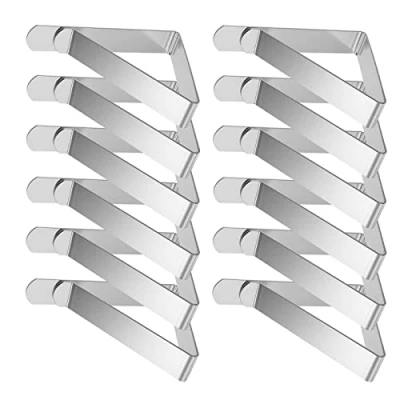 Image de MEIRRAI Pince Nappe,12 pièces Grandes 8 x 7 cm Pinces à Nappe en Acier Inoxydable pour Table de Jardin Exterieur, Une épaisseur Bureau 2,5 6,5