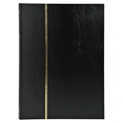 Image de Exacompta Réf. 21141E 1 album de timbres classique 32 pages noires Dimensions extérieures : 17 x 22,5 cm Couverture en simili cuir 6 bandes acétate Coloris noir