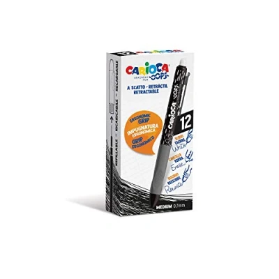 Image de CARIOCA Oops Retractable Lot de Stylos à Bille Rechargeables Effaçables pour l&#039;Ecole et le Bureau avec Gomme Poignée Ergonomique, Noirs, 12 Pièces