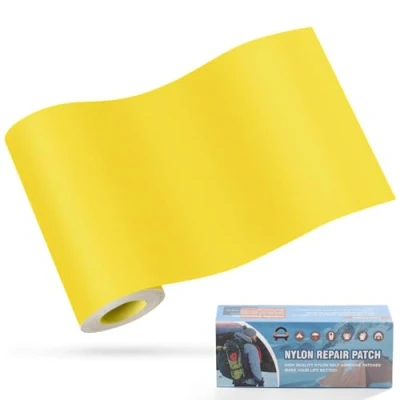 Image de OAZ Patchs autocollants en nylon, 10x160cm patch de réparation imperméable autocollant, nylon autocollant Jaune, pour tentes, doudoune, sac couchage, à main