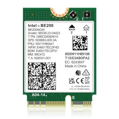 Image de Carte sans Fil WiFi 7 Intel BE200 NGW, Bluetooth 5.4, 5800Mbps M.2/NGFF Support Windows 10/11 (64bit), Linux, Ne supporte Pas AMD. Idéal pour Les routeurs WiFi7/WiFi6E/WiFi6/WiFi5 et AP Fil.