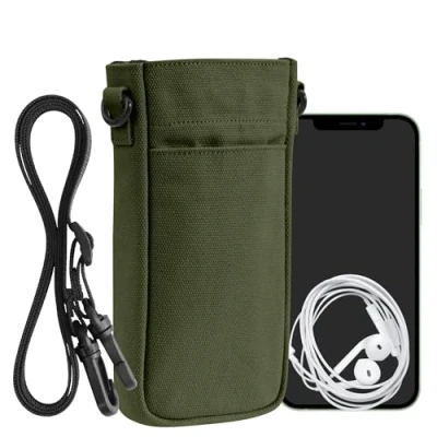 Image de kwmobile Housse Collier Protection Universelle Smartphone XXL 7&quot; Pochette téléphone en Tissu avec Ajustable Vert foncé