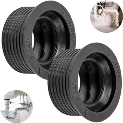 Image de Manchette Caoutchouc Siphon Lavabo, 2pcs, DN 30/40, pour Tuyau d&#039;écoulement DN40 HT int. Ø 40mm et Tuyaux 1 ¼&quot; ext. Ø28 32 mm, Joint en avec Butée Ø45 Joints Siphons Profondeur 25 mm