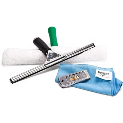 Image de Unger Unitec Kit de Nettoyage fenêtre avancé 4 en 1, équipement Professionnel vitres d&#039;intérieur et d&#039;extérieur, raclette, Lave vitres, grattoir sécurité, Chiffon Microfibre,