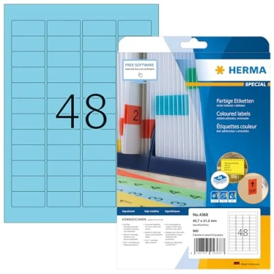 Image de Herma 4368 Étiquettes 45,7 x 21,2 A4 960 pièces Bleu