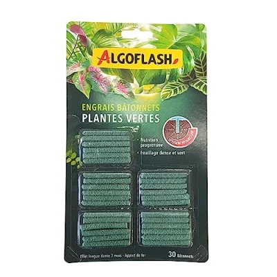 Image de ALGOGLASH Engrais Plantes Vertes, Longue Durée, Apport de Fer, 30 Bâtonnets, ABAPAV30