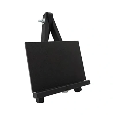 Image de EUROPEL Présentoir de table, mini chevalet en bois pin finition noir, avec ardoise composite 15x21 cm, pour marqueur craie à base d&#039;eau, dimensions hors tout 24,5x21x14,5 cm