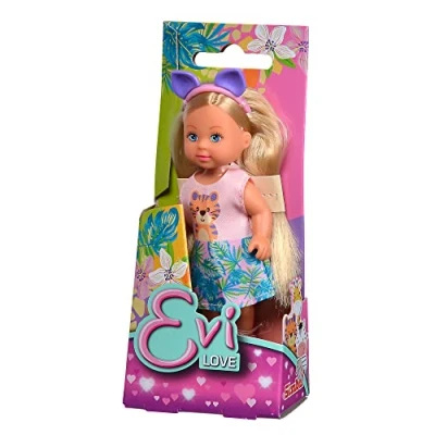 Image de Simba 105733623 Evi Love Cutie, 3 couleurs assorties, un seul article est livré, poupée de jeu porte une jolie tenue animale avec serre tête, 12 cm, à partir ans