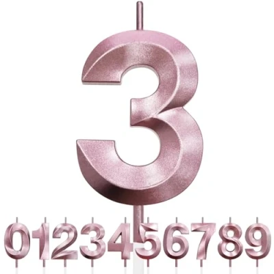 Image de Bougies D&#039;anniversaire pour 3 Ans, 3D Bougie Numéro 3, Numérotées, Décorations de Dessus Gâteau, Gâteau Fête D&#039;anniversaire, Anniversaire Mariage (Paillettes Or Rose)