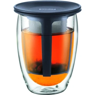 Image de Bodum K11153 01 Tea For One Set Infuseur Individuel Verre Double Paroi 35 cl Noir