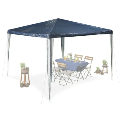 Image de Relaxdays Pavillon, HxLxP : 2,5x3x3 m, PE, Acier, imperméable, résistant, système d&#039;assemblage, Jardin, Bleu foncé/Blanc