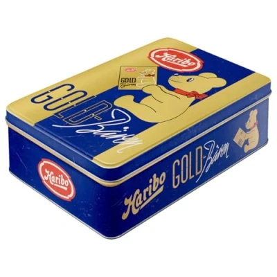 Image de Nostalgic Art Boîte de conservation rétro plat, 2,5 l, HARIBO vintage Gold Idée cadeau pour les gourmands, Official License Product (OLP), récipient en tôle avec couvercle, design