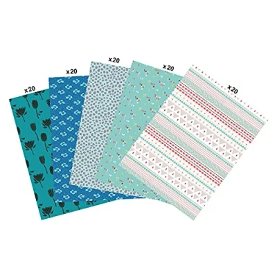 Image de Décopatch MP011C Un maxi pack de 100 feuilles 30x40 cm motifs assortis (5 designs x 20 fles), Bleu