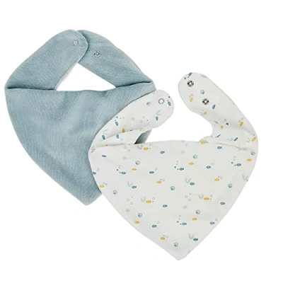 Image de Nattou Lot de 2 Bavoirs bandana, avec Fermeture à Bouton pression, 30 cm, coton et polyester (velours/éponge), Romeo, Jules Sally, Multicolore