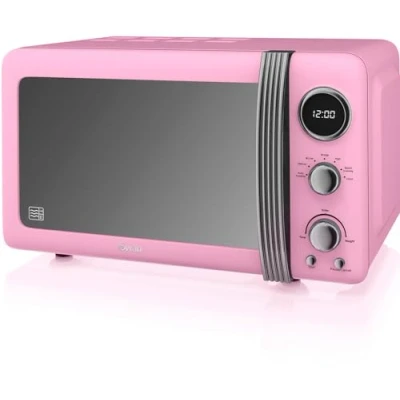 Image de Rétro Micro ondes Numérique 20L, 5 Niveaux Puissance, Décongélation, Minuterie SWAN SM22030LPNEU 800W Rose 61475