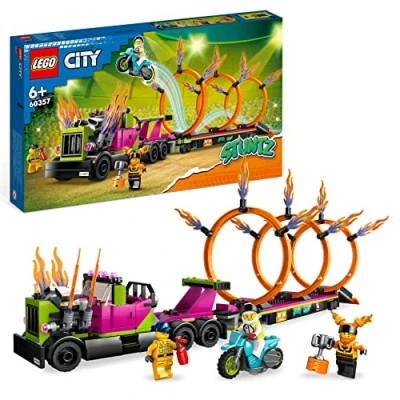 Image de LEGO 60357 City Stuntz Le Défi de Cascade : Les Cercles Feu, Jouet Moto Cascadeur avec Camion et Minifigurines, Cadeau pour Enfants 6 Ans, Set 2023