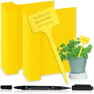 Image de com four® 100x étiquettes pour Plantes avec marqueur à Double Pointe enfichables Bouchons de Culture Plates Bandes 15 cm (100 pièces Jaune 15cm)
