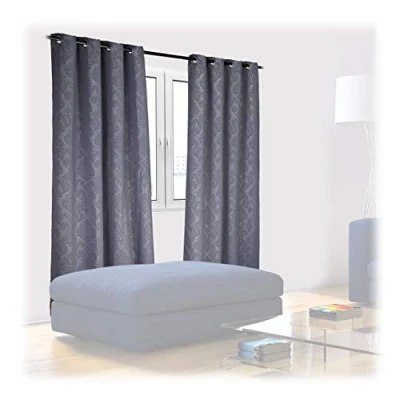 Image de Relaxdays rideaux jeu de 2, opaque, chambre à coucher, d’assombrissement, avec motifs diff. gris 245x135cm