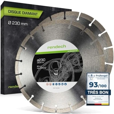 Image de 2x Disque diamant 230 mm pour Pierre, Béton, brique etc. Disques à tronçonner diamantés un usage professionnel continu rendech® Qualité